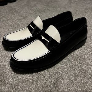 Saint Laurent Le Loafer Penny Slippers Black Cream Tuxedo Patent Leather 39.5
